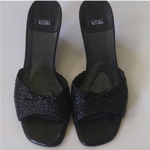 Stuart Weitzman Black Woven Leather Sandal